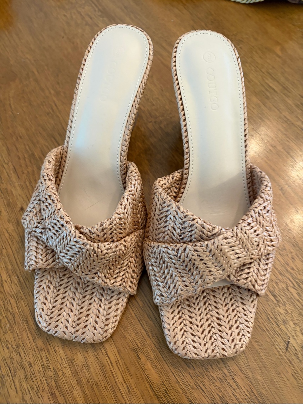 Braided Slide Wedge Sandals in Natural Beige